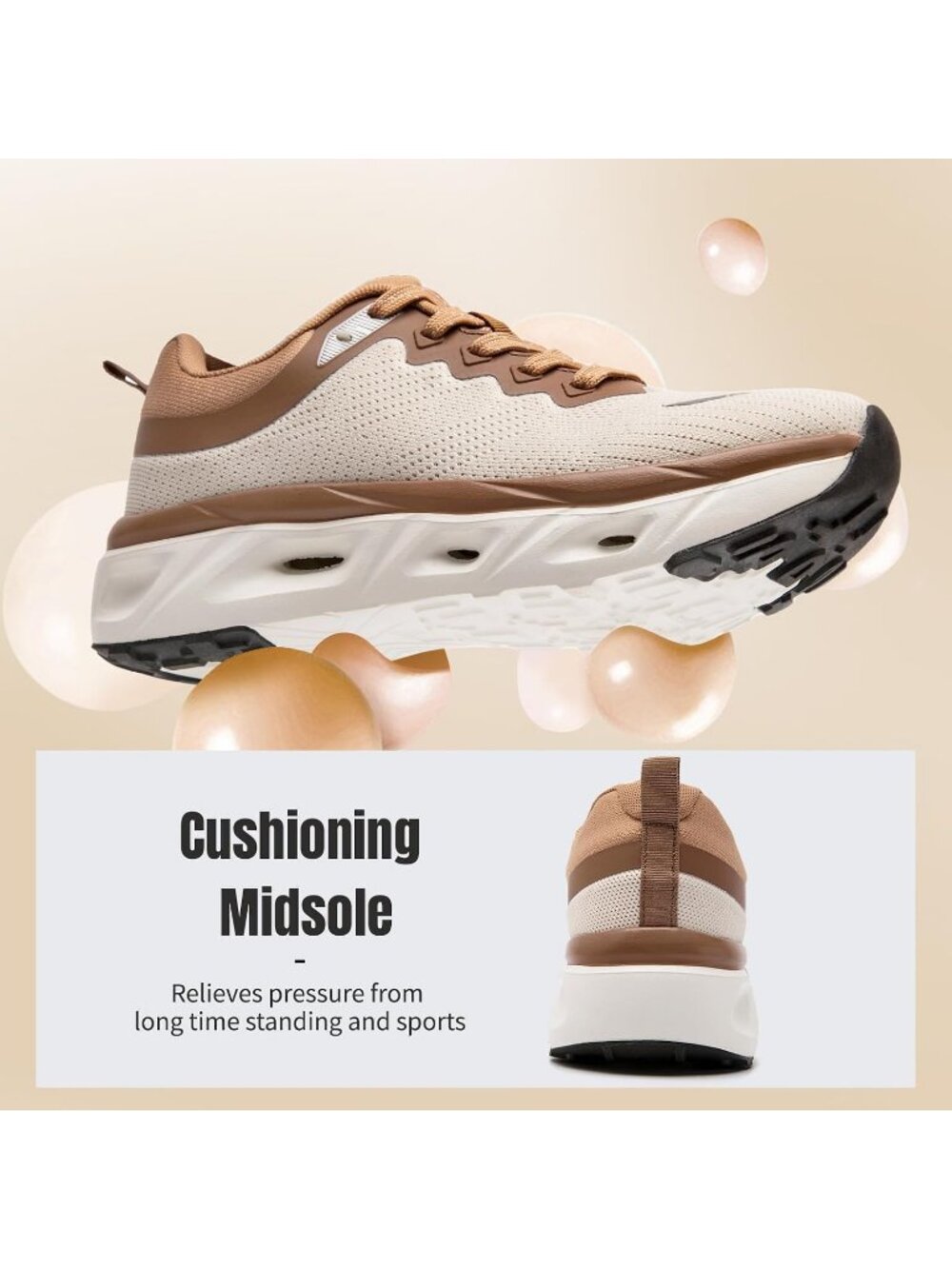 Women's Beige Khaki Comfortable Cushioning Non Slip Work Fashion Walking Sneaker - Picture 4 of 6